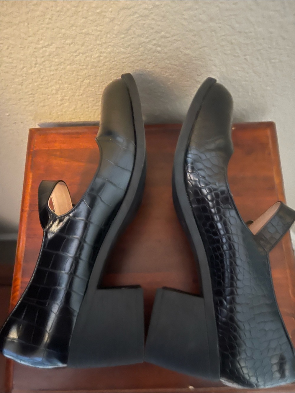 Black Mary Jane Block Heel Pumps with Buckle Strap - Picture 5 of 6
